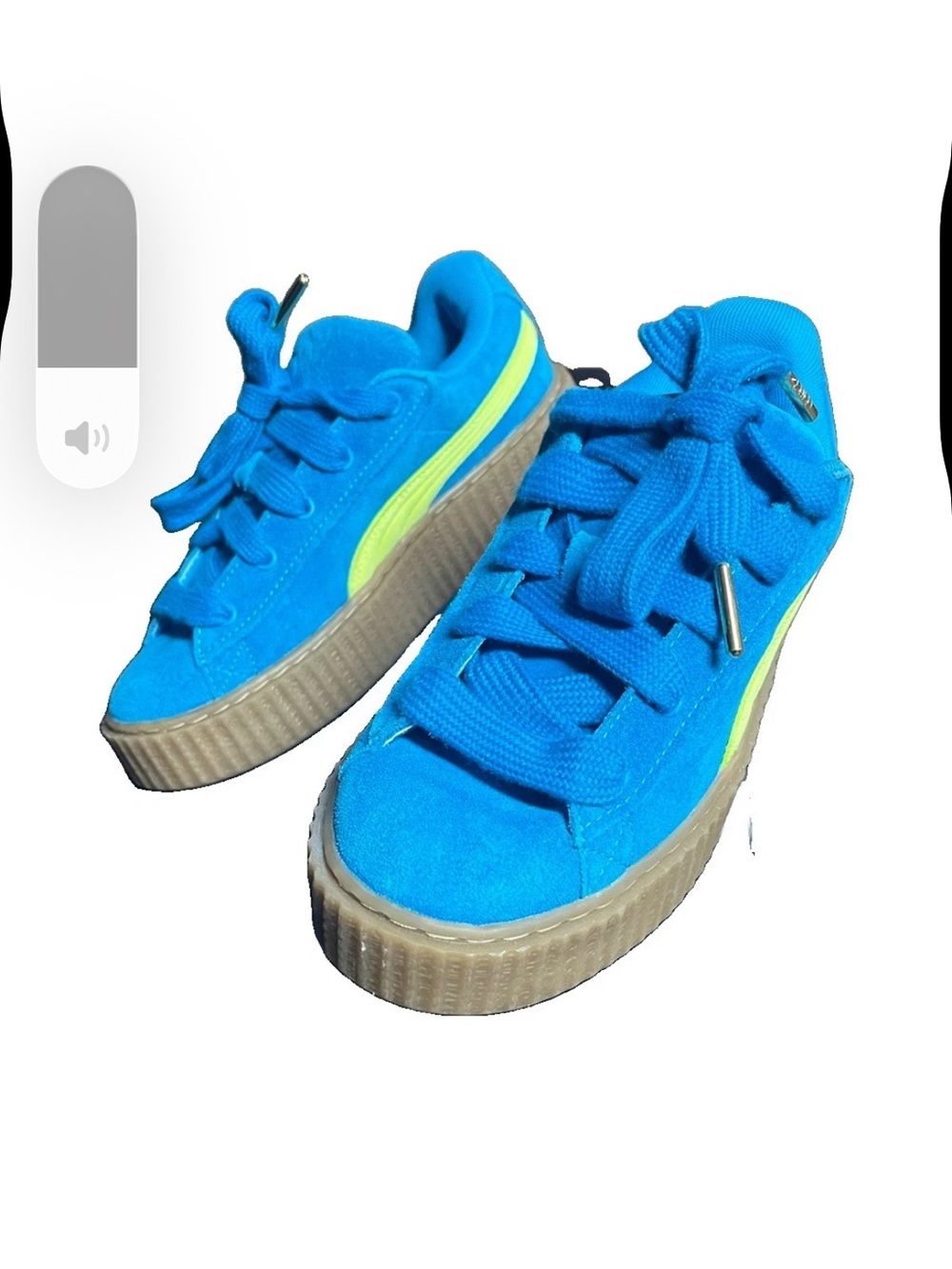 Puma Fenty Creeper Wmns Bright Blue Suede Sneakers with Neon Lime Stripe